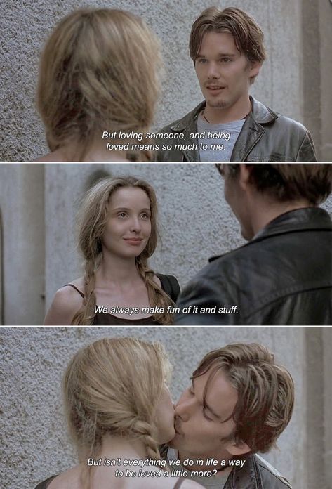 Before Sunset Before Sunrise Trilogy, Mesmerizing Quotes, Quotes Passion, Before Trilogy, 하울의 움직이는 성, Cinema Quotes, Movie Dialogues, Ethan Hawke, Being Loved