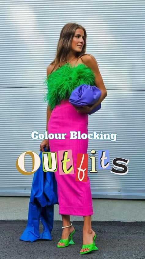 Colour Block Outfits Street Styles, Color Blocking Vacation Outfits, Colour Theory Fashion Outfit, Fuscia Outfit Ideas, Colour Blocked Outfits, Colour Pairing Outfit, Loud Colors Outfit, Colors That Go Well Together Clothes, Colour Combinations 2023