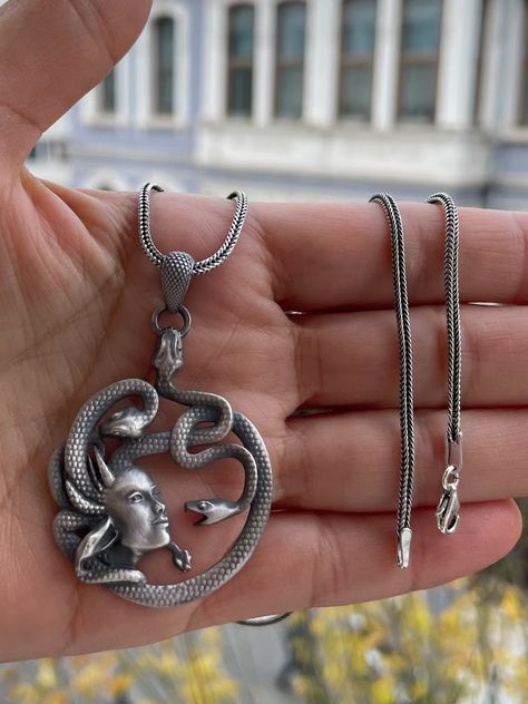 Medusa Necklace, Greek Mythology Jewelry, Jewellery Silver, Greek Mythology, Sterling Silver Pendant, Sterling Silver Pendants, Pendant Necklaces, Silver Pendant, Silver Jewelry