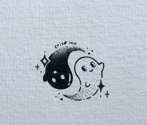 Halloween Cat Tattoo Ideas, Mini Friendship Tattoos, Cute Witchy Tattoos, Cute Halloween Drawings Easy, Halloween Drawing Easy, Ghost Cat Tattoo, Spooky Best Friend Tattoos, Cute Spooky Tattoos, Matching Spooky Tattoos