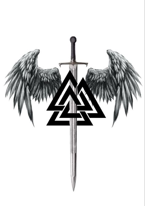 Valknut Tattoo Design, Archangel Tattoo Design, Viking Skull Art, Valknut Tattoo, Bird Tattoo Sleeves, Arm Tattoos Drawing, Scandinavian Tattoo, Valkyrie Tattoo, Viking Tattoo Symbol