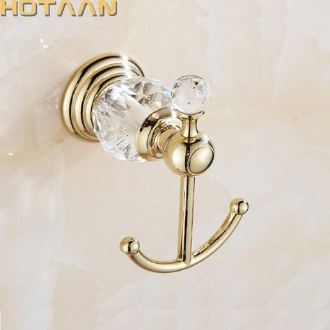 European Style Luxury Crystal zinc Gold Robe Hook Bathroom Hangings Gold Towel Rack Clothes Hook Home Decoration Bathroom 12802 Crystal Bathroom Accessories, Towel Ring Bathroom, European Bathroom, Crystal Bathroom, Shower Basket, Brass Shower, Bath Accessories Set, Vintage Cloth, Bath Hardware