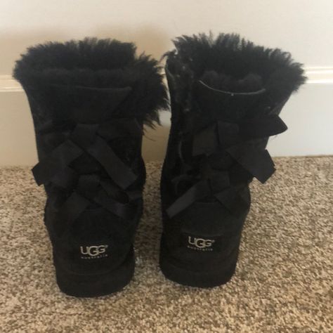 They Look Brand New On The Outside, Worn In A Little On Inside 2000s Fashion Boots, Boots With Pom Poms, Emo Slippers, Grunge Christmas List, Black Uggs Boots, Shoes To Get, Ugh Boot, Gyaru Shoes, Alt Looks