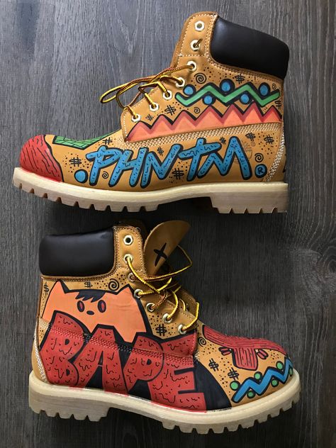 Hand Painted Boots, Custom Timberland Boots, Timberland Boots Style, Timberland Custom, Painted Boots, Boots Leopard, Custom Shoes Diy, Leopard Print Boots, Painted Sneakers