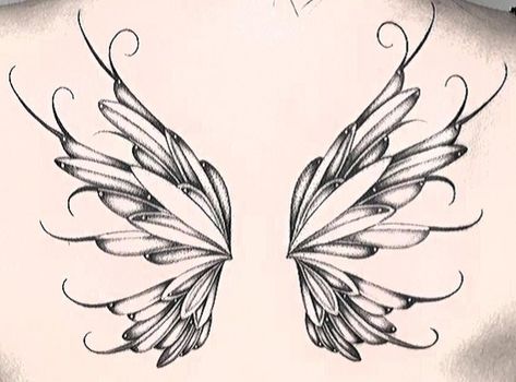 Fairy Wings Drawing Tattoo, Goth Fairy Wings Tattoo, Fairy Wings Outline, Angel Wings Back Tattoo, Fairy Wings Drawing, Angel Wings Tattoo On Back, Fairy Wing Tattoos, Butterfly Wing Tattoo, Alas Tattoo