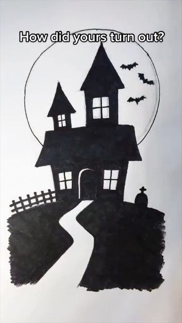 Haunted House Drawing Easy, Haunted House Drawings, House Drawing Tutorial, House Drawing Easy, Easy Haunted House, Haunted House Drawing, Simple House Drawing, House Drawings, House Drawing