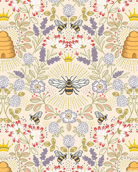 Honey Bee - Pollinator Garden - Marzipan/Gold Bee Fabric, Pdf Quilt Pattern, Bee Print, Queen Bee, Queen Bees, Quilt Shop, Metallic Accents, Bee Hive, Honey Bee