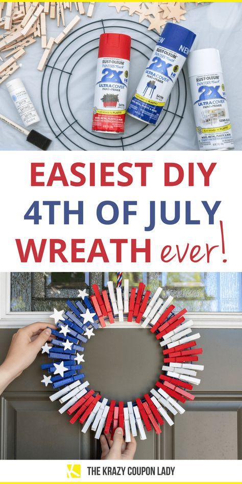 Diy Fourth Of July Crafts, Clothespin Wreaths, Couronne Diy, Clothespin Wreath, Fourth Of July Crafts, Fourth Of July Wreath, Clothespin Crafts, Clothes Pin Wreath, Easy Diy Wreaths