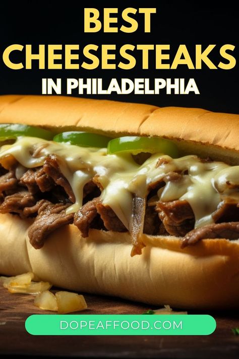 Juicy cheesesteak with peppers and melted cheese, showcasing the Best Cheesesteaks in Philadelphia. Philly Steak Sandwich, Philadelphia Cheesesteak, Best Philly Cheesesteak, Philly Steak, Philly Cheesesteak, Steak Sandwich, Juicy Steak, Philly Cheese Steak, Provolone