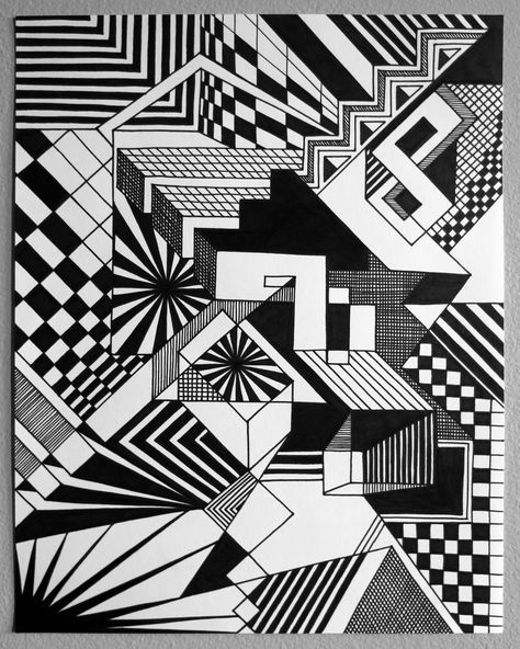 Temel sanat Zantangle Art, Motif Art Deco, Geometric Shapes Art, Art Optical, Geometric Design Art, Line Artwork, Mandala Art Lesson, Optical Illusions Art, Geometry Art