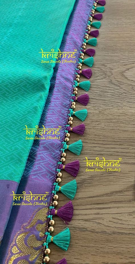 Saree Kuchu New Designs Simple, Baby Kuchu Designs, Dupatta Latkan, Crochet Dupatta, Pallu Designs, Saree Kuch, Saree Tassel, Saree Kuchulu, Tassels Fashion Clothing