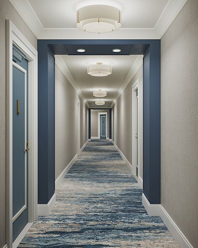 Corridor Design | South Florida | ALine Studio Lobby Design Apartment, Condo Lobby Design, Apartment Building Hallway, Hotel Corridor Design, Apartment Corridor, Elevator Lobby Design, Senior Living Interior Design, Senior Living Design, Beauty Shop Decor