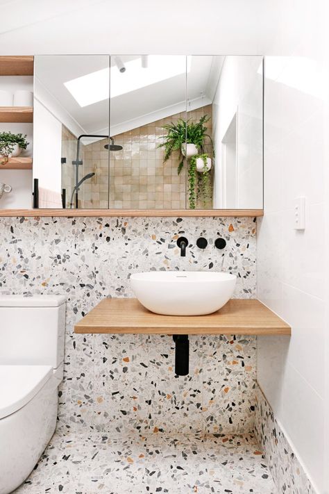 Bathroom Renovation Diy, Terrazzo Bathroom, Interior Hallway, Diy Bathroom Makeover, Diy Bathroom Remodel, Moroccan Tiles, My Bathroom, Bathroom Renos, Laundry In Bathroom