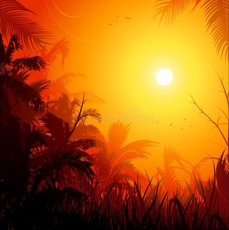 Jungle background. Illustration at sunset , #sponsored, #background, #Jungle, #sunset, #Illustration #ad Red Carpet Background, Jungle Background, Sunset Illustration, Watercolor For Beginners, Vintage Circus Posters, House Silhouette, Illustration For Kids, Tropical Background, Circus Poster