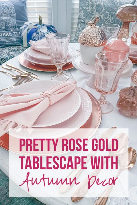 Gold Tablescape, Pretty Tablescapes, Tiered Cake Stands, Halloween Tablescape, Copper Rose Gold, Fall Table Settings, Monochromatic Color Scheme, Autumn Table, Pretty Rose