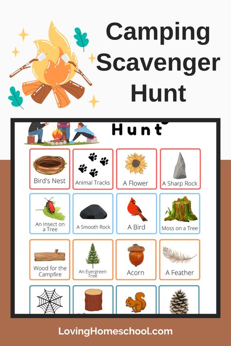 Backyard Camping Ideas For Kids, Camping Scavenger Hunt For Kids, Camping Games For Kids, Camping 2023, Camping Scavenger Hunts, Camping Activities For Kids, Explorers Activities, Feast Of Tabernacles, Camping Theme Party