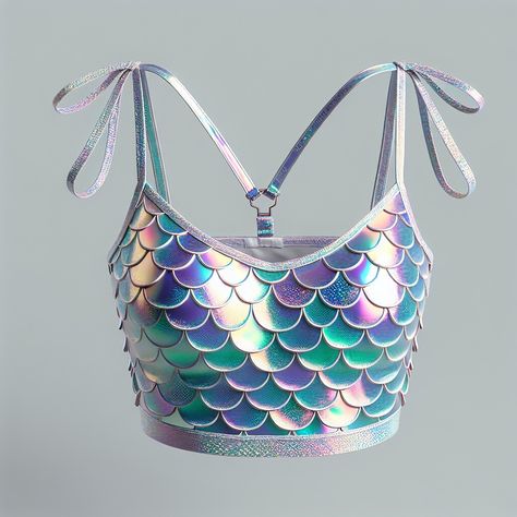 Crop top with iridescent mermaid scale print, holographic accents, and adjustable tie straps for a whimsical ocean-inspired style. #mermaid #mermaidscales #smallbusiness #fantasy #whimsical #gofundme #linkinbio #fashion Iridescent Mermaid, Mermaid Shirt, Mermaid Scales, Ocean Inspired, Mermaid Tail, Ocean Inspiration, Go Fund Me, Mermaid, Crop Top