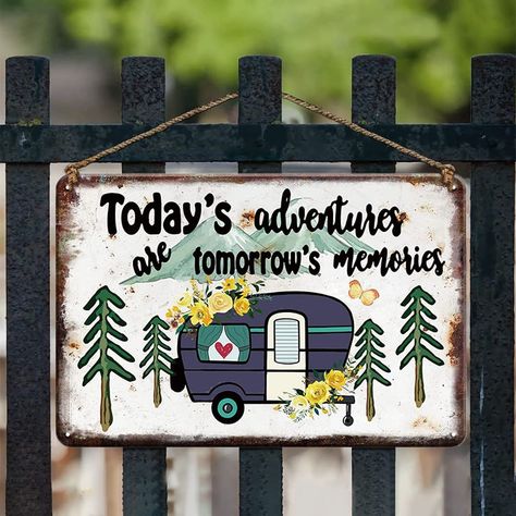 PRICES MAY VARY. 【RV Accessories for Inside】When you and your family and friends are enjoying a pleasant camping time together, these camper decorations metal sign will better add a sense of atmosphere. With these cute novelty camping decorations, this happy camping time will shine in the future memories. 【Higher Quality Material】The camping decor for camper metal posters artwork use environmentally friendly ink and quality high grade tin with rounded corners, with layered spraying, the colors a Rustic Camper, Farmhouse Rv, Camper Crafts, Gift Idea For Friend, Camper Vintage, Tin Decor, Camper Accessories, Tin Wall Art, Accessories Wall