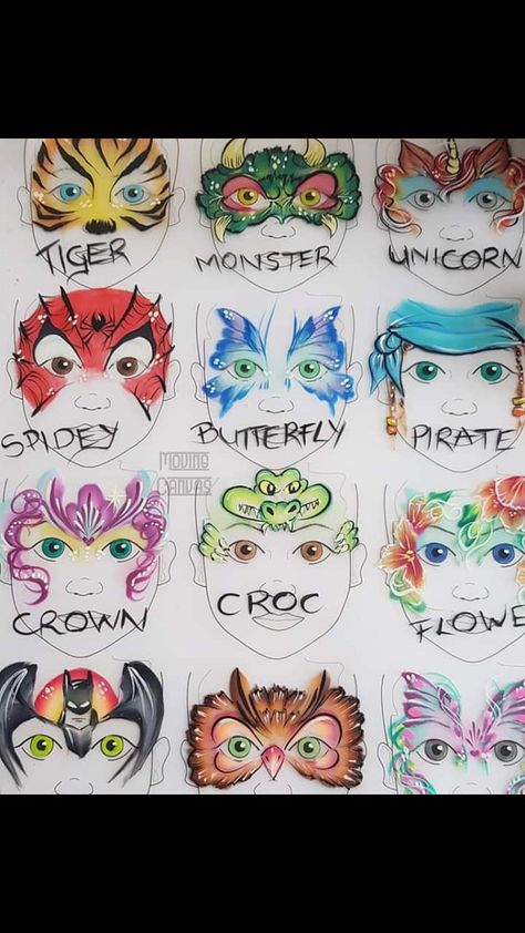 Face Painting Ideas For Beginners, Children’s Face Paint, Face Painting Sign Printable, Face Painting Signs Ideas, Easy Facepainting Kids Boys, Line Buster Face Paint, Face Painting Example Board, Face Paint Set, Easy Face Painting Designs