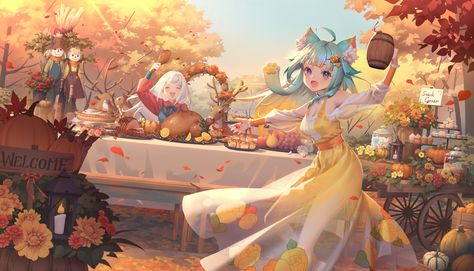 ArtStation - Ready for thanksgiving?, Demeter Wu Thanksgiving Live Wallpaper, Thanksgiving Anime, Ghost In The Shell, Wallpaper Online, Original Wallpaper, Traditional Paintings, Animal Ears, Free Hd Wallpapers, Anime Background