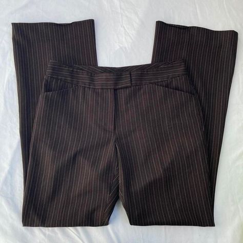 Brown Pinstripe Pants, 6th Form Outfits, Shuffles Cutouts, Sixth Form Outfits, Brown Pinstripe, Chocolate Brown Color, Capsule Wardrobe Essentials, Pinstripe Pants, Alternative Outfits