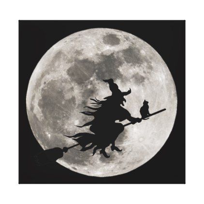 Flying witch with a bright moon behind her canvas print - Halloween happyhalloween festival party holiday Her Poster, Halloween Deserts, Halloween Pumpkin Stencils, Moon Decal, Witch Flying, Bright Moon, Witch Silhouette, Three Witches, Witch Tattoo