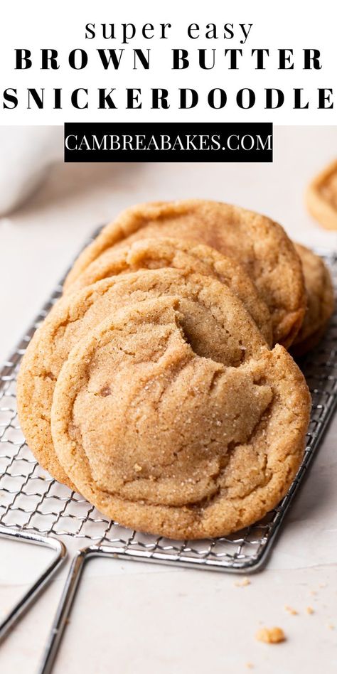 brown butter snickerdoodle cookies on a pink surface. Browned Butter Snickerdoodle Cookies, Brown Butter Cinnamon Cookies, Brown Butter Snickerdoodles, Browned Butter Cookies, 2024 Cookies, Cookie Of The Month, Therapist Said, New Cookie Recipes, Snickerdoodle Cookies Recipe