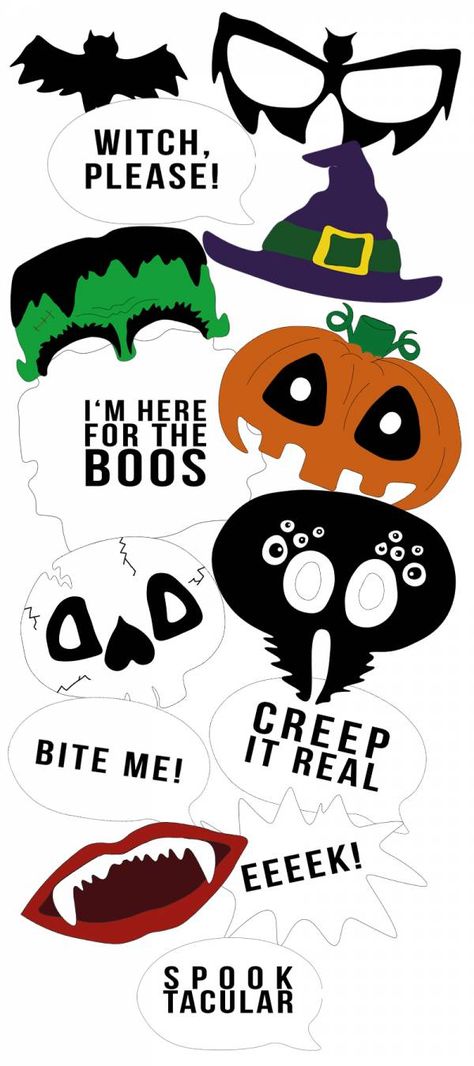 DIY Halloween PhotoBOOth Props Diy Halloween Pictures, Diy Halloween Photo Booth, Halloween Camping Decorations, Photo Booth Props Free Printables, Halloween Photobooth, Photo Booth Props Free, Halloween Photo Booth Props, Photo Booth Printables, Picture Booth