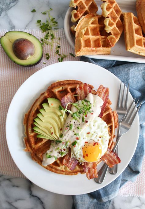 Savory Breakfast Waffles recipe Breakfast Waffle Recipes, Menu Sarapan Sehat, Savory Waffles, Breakfast Waffles, Brunch Time, Breakfast Menu, Boiled Egg, Savory Breakfast, Waffle Recipes