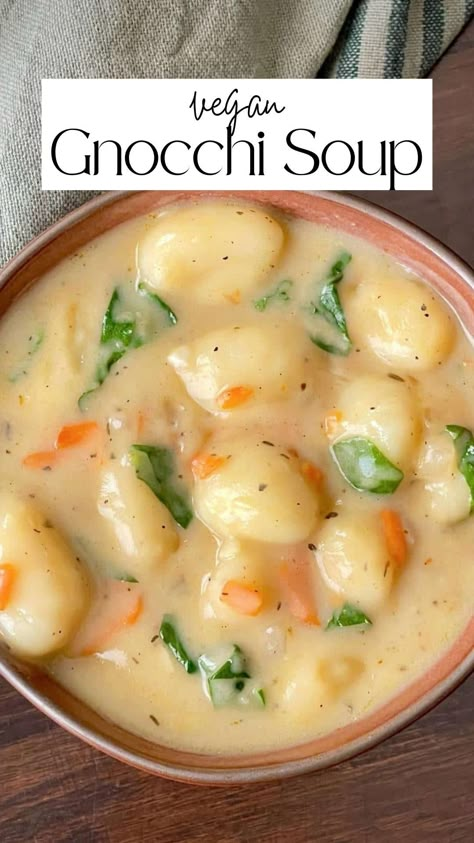 A bowl of vegan gnocchi soup. Vegan Gnocchi Soup, Vegan Gnocchi, Cozy Soup, Diet Diary, Plant Based Soups, Gnocchi Soup, Dumplings For Soup, Vegan Soup Recipes, Gnocchi Recipes