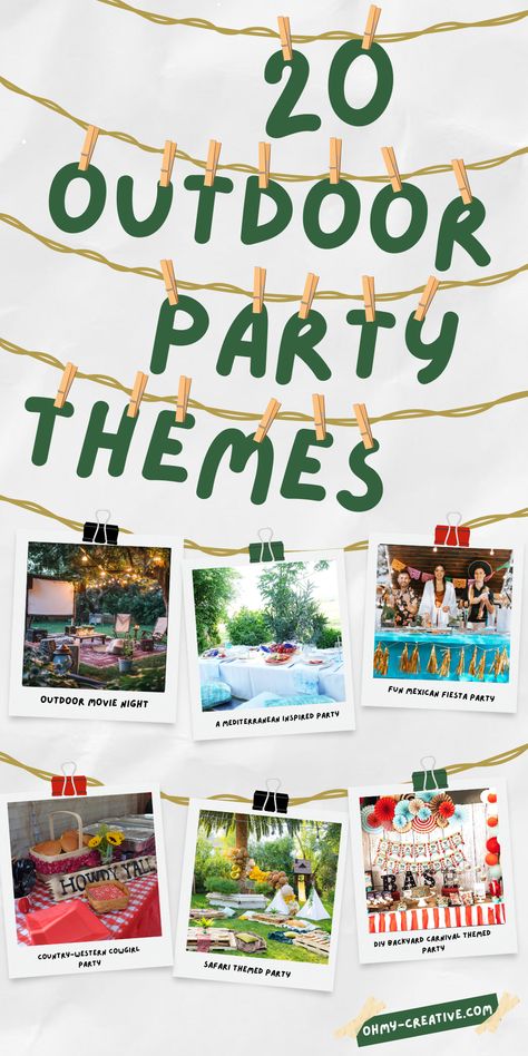 Planning an outdoor party and need some inspiration? Check out these 20 fun and unique themes to make your gathering unforgettable! Whether it's a summer BBQ, a birthday celebration, or just a casual get-together with friends, these ideas will help you create the perfect atmosphere. Dive into our list and find the perfect theme to wow your guests and make your party one to remember! #OutdoorParty #PartyThemes #PartyInspiration #DIYPartyDecor #OutdoorPartyIdeas Outdoor Party Themes, Hot Dog Bar Party, Bbq Theme Party, Backyard Bonfire Party, Fall Party Ideas, Outdoor Bbq Party, Backyard Carnival, Bbq Birthday Party, Bbq Theme