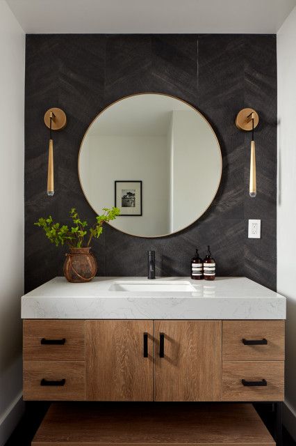 Black Powder Room, Contemporary Powder Room, Modern Powder Room, Powder Room Remodel, Powder Bathroom, Powder Room Decor, Powder Room Ideas, Powder Room Design, Primary Bathroom