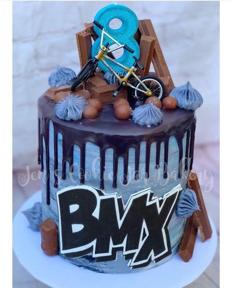 Bmx Themed Birthday Party, Bmx Cake, Bike Birthday Parties, Fortnite Birthday, Race Car Birthday Party, Race Car Birthday, Car Birthday, Kids Cakes, Birthday Stuff