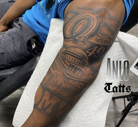 Shoulder Filler Tattoo Men, Baltimore Tattoo Ideas, Shoulder Tattoo Men Black, Shoulder Tattoo Black Men, Atlanta Tattoo Ideas, Upper Shoulder Tattoo Men, Upper Shoulder Tattoo Men Ideas, Outside Forearm Tattoo Men, Inside Arm Tattoo Men