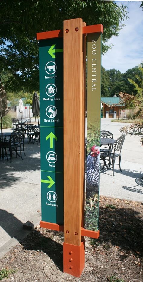 Wayfinding Signage Design Outdoor, Signboard Design Outdoor, Directional Signage Design, Park Wayfinding, Environmental Signs, Zoo Signage, Way Finding, Interpretive Signage, Zoo Architecture