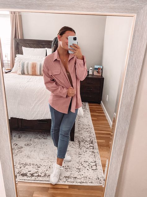 Fall Oufit, fall jacket, corduroy jacket, pink jacket, white sneakers, white sneaker outfit Pink Corduroy Shirt Outfit Women, Pink Courdory Jacket Outfit, Pink Corduroy Shacket Outfit, Gray Corduroy Jacket Outfit, Pink Courderoy Jacket Outfit, Pink Corduroy Jacket Outfit, Corduroy Shacket Outfit, Japan Fall Outfit, Autumn Shirt Outfit