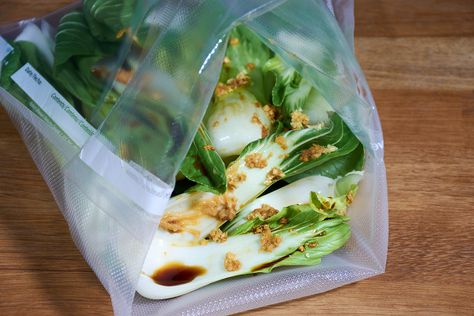 Sous vide bok choy is a flavorful and healthy side dish that is super easy to make. Here is my recipe for a tasty sesame-miso version that will amaze your family. - Amazing Food Made Easy Sous Vide Cooking Times, Sous Vide Vegetables, Asian Vegetables, Healthy Side Dish, Sous Vide Recipes, Sous Vide Cooking, Num Num, Healthy Side, Healthy Side Dishes