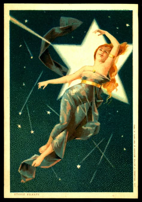 https://flic.kr/p/uV3zed | French Tradecard - Beauties of the Heavens, Shooting Star | Biscuits Pernot "Beauties of the Heavens" c1900. Étoile Filante ~ Shooting Star Star Illustration, Artistic Pictures, Ad Art, Star Logo, The Heavens, Lucky Star, Shooting Star, Shooting Stars, Vintage Postcards