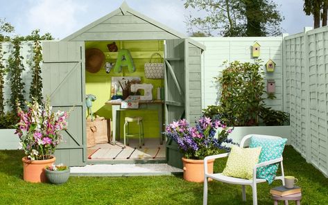 Take inspiration from these clever shed makeover ideas, and transform your humble hut into something far more fun. Cuprinol Fresh Rosemary, Exterior Wood Paint, Painted Garden Furniture, Cuprinol Garden Shades, Shed Makeover, Urban Gardens, Fence Paint, Patio Plants, Wood Paint