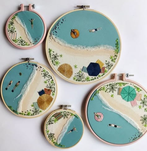 Beach Embroidery, Abstract Embroidery, Christmas Is Over, Contemporary Embroidery, Pola Sulam, 자수 디자인, Sewing Embroidery Designs, Modern Embroidery, Embroidery Hoop Art