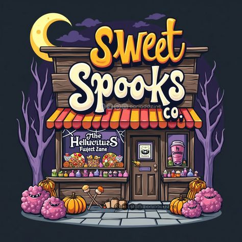 Halloween Candy Shops (9 designs) - Payhip Warm Halloween, Candy Shops, Halloween Wishes, Bar Vintage, Halloween Scene, Vintage Drawing, Colorful Candy, Candy Shop, Vinyl Projects