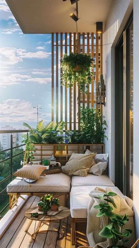 40 Modern Balcony Ideas for Stylish Outdoor Living - DecorWithEva Apartment Esthetics, Small Outdoor Balcony Ideas, Apartment Balcony Design Ideas, Modern Balcony Design, Balcony Seating, Planter Balcony, Modern Balcony Ideas, Condo Balcony, Balcony Design Ideas