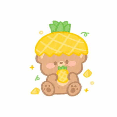 Pineapple Drawing, Bear Icon, Pineapple Sticker, Kawaii Crafts, Cute Easy Doodles, Cute Pineapple, Cute Bear Drawings, Cute Canvas Paintings, Cute Canvas