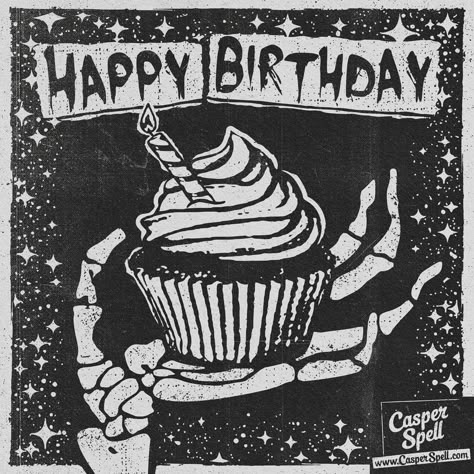 Happy Spooky Birthday, Happy Birthday Gothic, Toys Illustration, Bday Quotes, Pins Ideas, Birthday Wishes Cards, It's My Birthday, Vintage Goth, Happy Birthday Sister