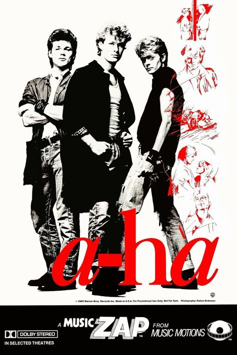 Poster Size 24 x 36.Theater promo poster promoting the '80s band A-Ha and their 1985 music video for "Take On Me," which would play before feature film showings in movie theaters. No tack holes, tape marks, pin holes or dog-eared corners. I always combine shipping on all purchases of more than one item. Shipping price includes tracking. (USA Only) Thanks for looking. Paypal. 80s Rock Band Poster, 80s Music Artists, A Ha 80s, 80s Posters, 80s Poster, 80s Rock Bands, Rock Band Posters, Promo Poster, 80s Rock