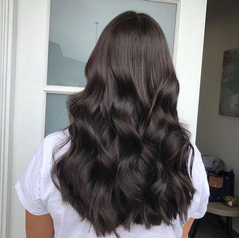 Very Dark Brunette Hair, Dark Long Hair Color Ideas, Dark Burnett Hair, Brown Glossy Hair, Glossy Brown Hair, Coffee Brown Hair, Natural Black Hair, Dark Brunette Hair, Chocolate Brown Hair Color