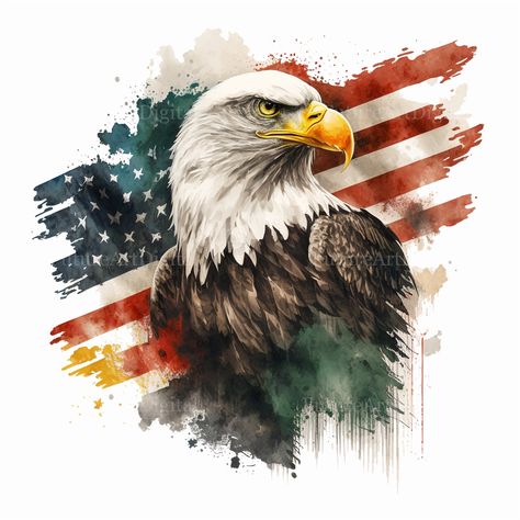 Eagle Png, Eagle Painting, Patriotic Eagle, Eagle Flag, Eagle Art, American Bald Eagle, Flag American, Watercolor Graphic, Patriotic Flag