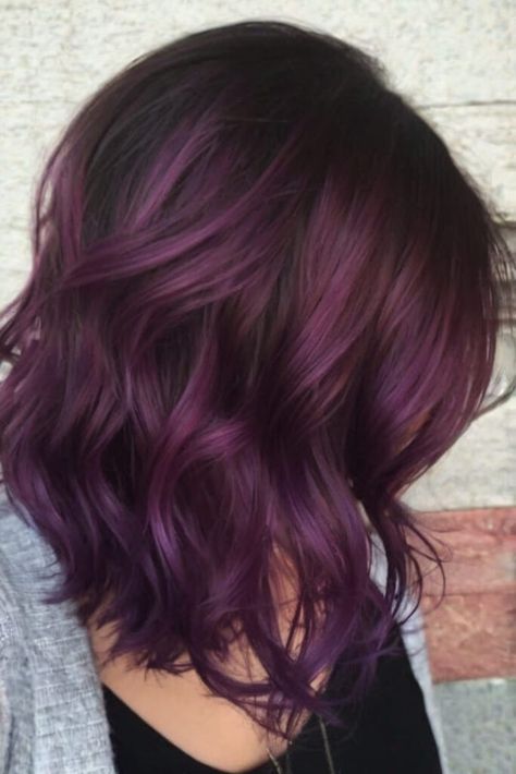 Midnight Purple Hair Color Ideas: Elevate Your Hair Game with These Trendy Shades! Medium Length Color Ideas, Dark Colors Hair, Fall Purple Hair, Plum Color Hair, Eggplant Highlights, Violet Short Hair, Magenta Purple Hair, Purple Hair Color Highlights, Midnight Purple Hair