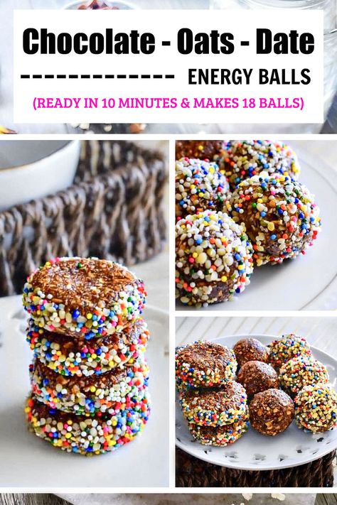 Chocolate Oats Date Energy Balls Recipe using cocoa powder (no-cook & no added sugar) Date Energy Balls, Energy Balls Recipe, Mouthwatering Desserts, Energy Ball Recipe, Healthy Bars, Snack Bites, No Cook, Chocolate Oats, Dessert Bites