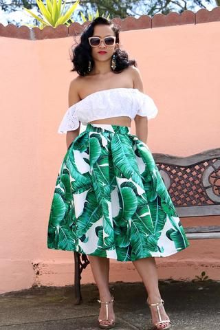 * MADE TO ORDER: The Palms Spring Midi Skirt Cuban Outfit, Havana Nights Dress, Havana Party, Tiki Fashion, Palm Springs Outfit, Havana Nights Party, Tropical Print Skirt, Caribbean Fashion, Birthday Outfit For Women